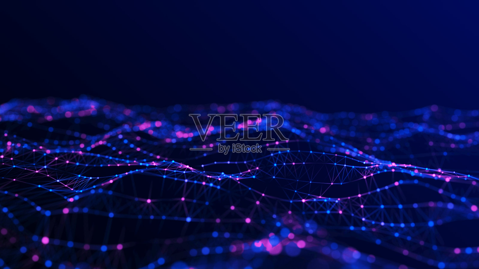 未来的科技浪潮。数字网络。背景上带有移动粒子的抽象波。大数据分析。3 d渲染。照片摄影图片