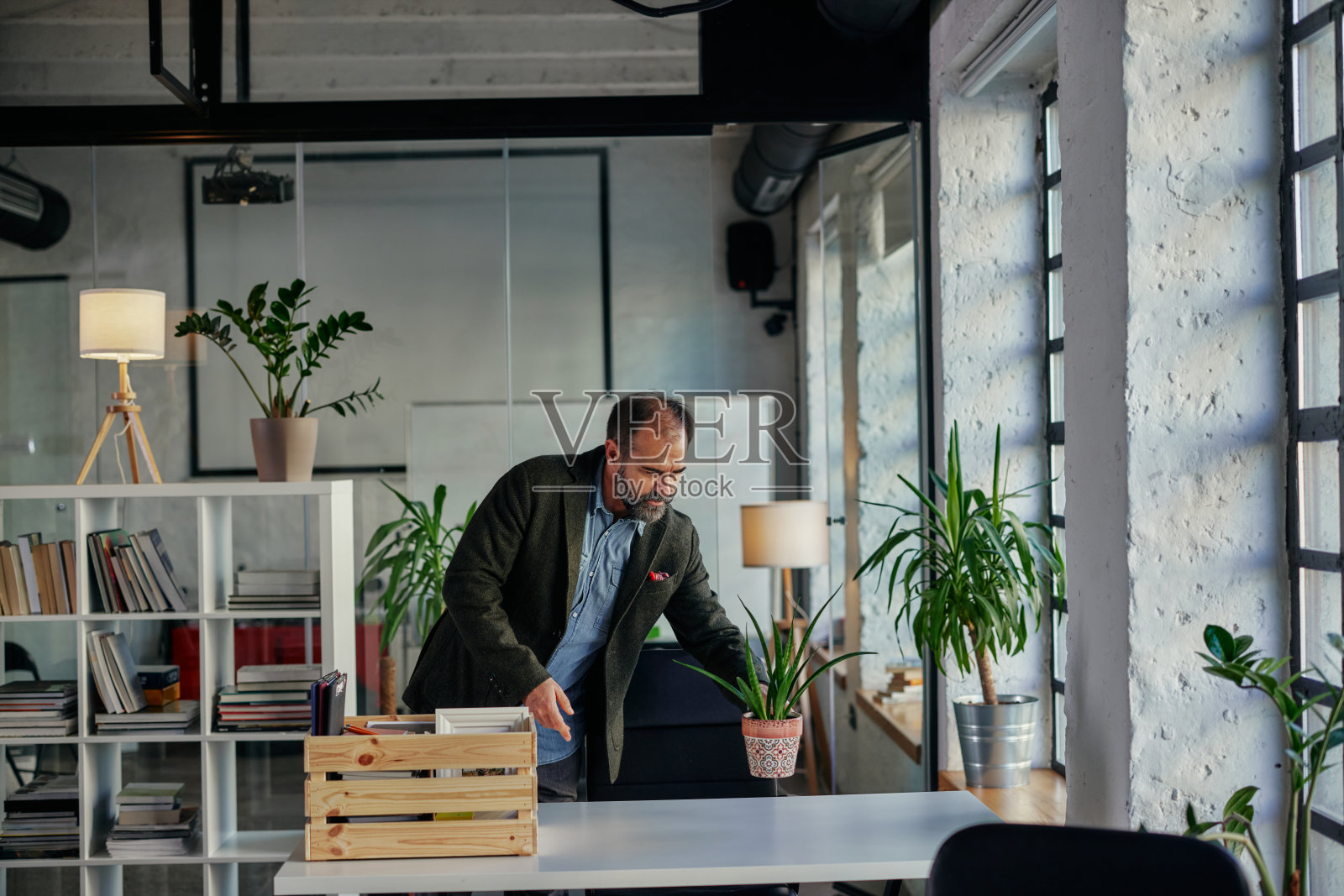 男子回去工作并摆桌子照片摄影图片