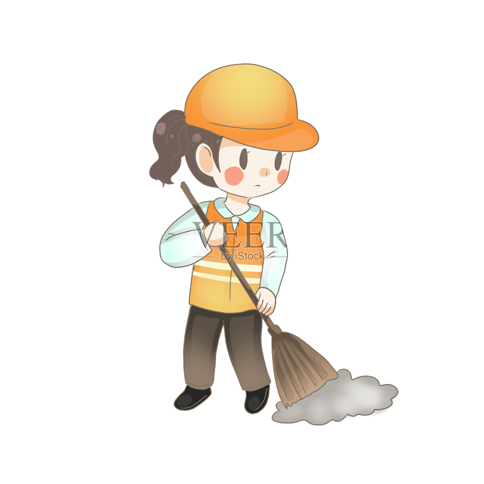 清洁工卡通手绘设计元素图片