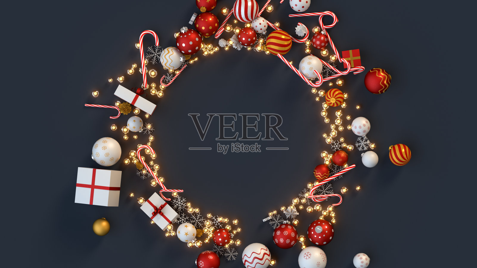 圣诞节合成在深灰色背景3D渲染照片摄影图片