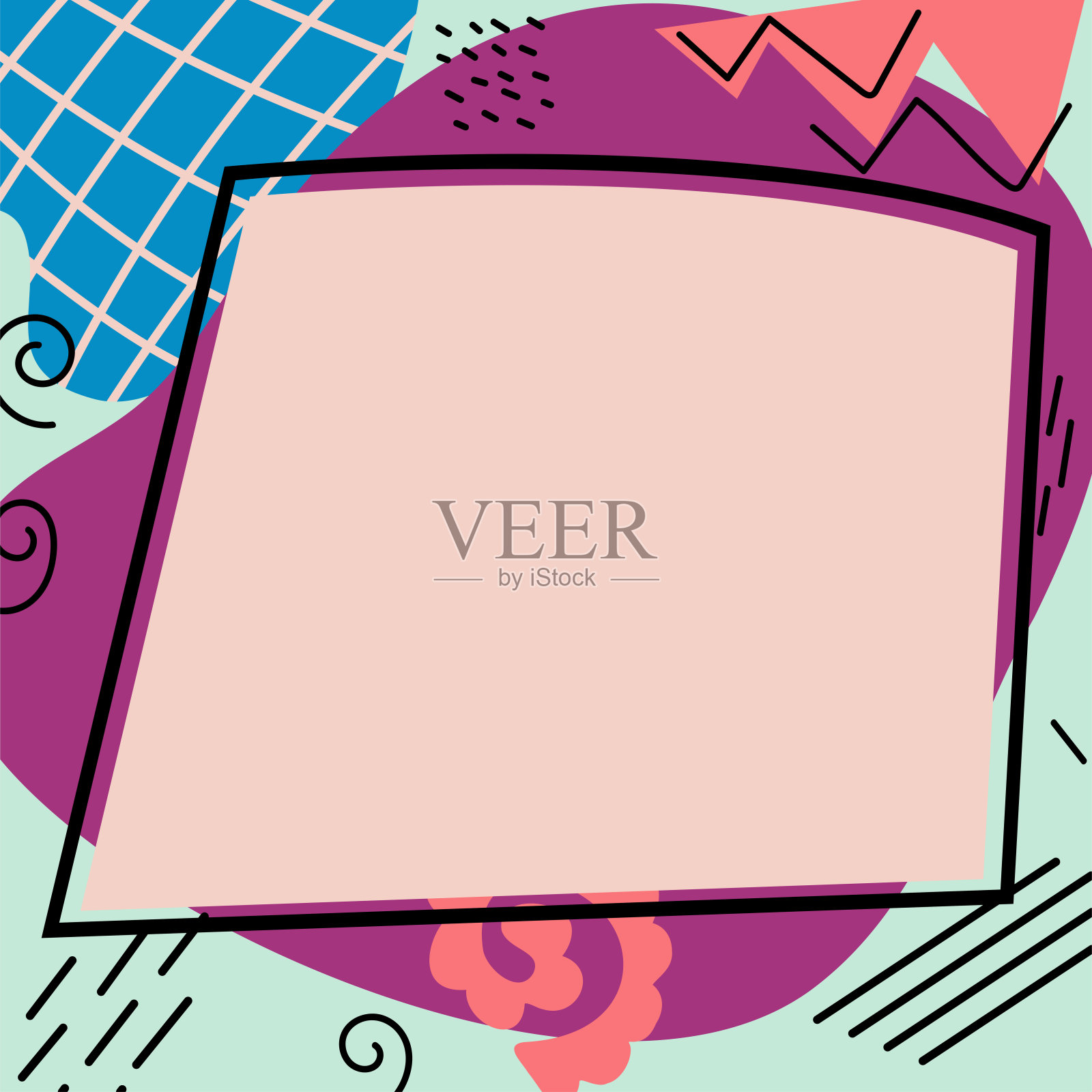 文本框包围了各种鲜花、心和叶子。框架写作与不同的雏菊，心和树叶插画图片素材