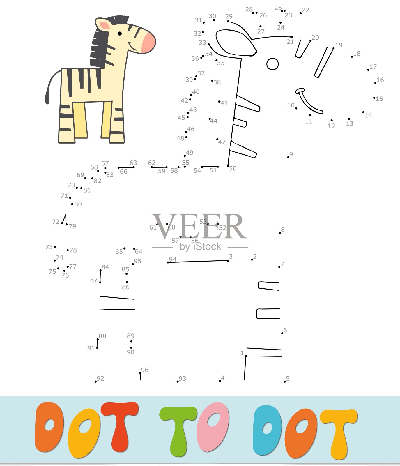 儿童点对点拼图游戏。连接点游戏。斑马矢量图插画图片素材