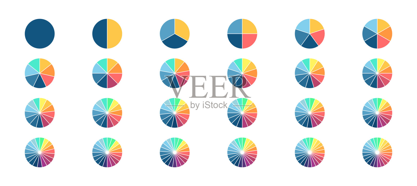 饼图集合。用于信息图表、演示文稿和业务可视化的圆形图表。矢量图模板。设计模板素材