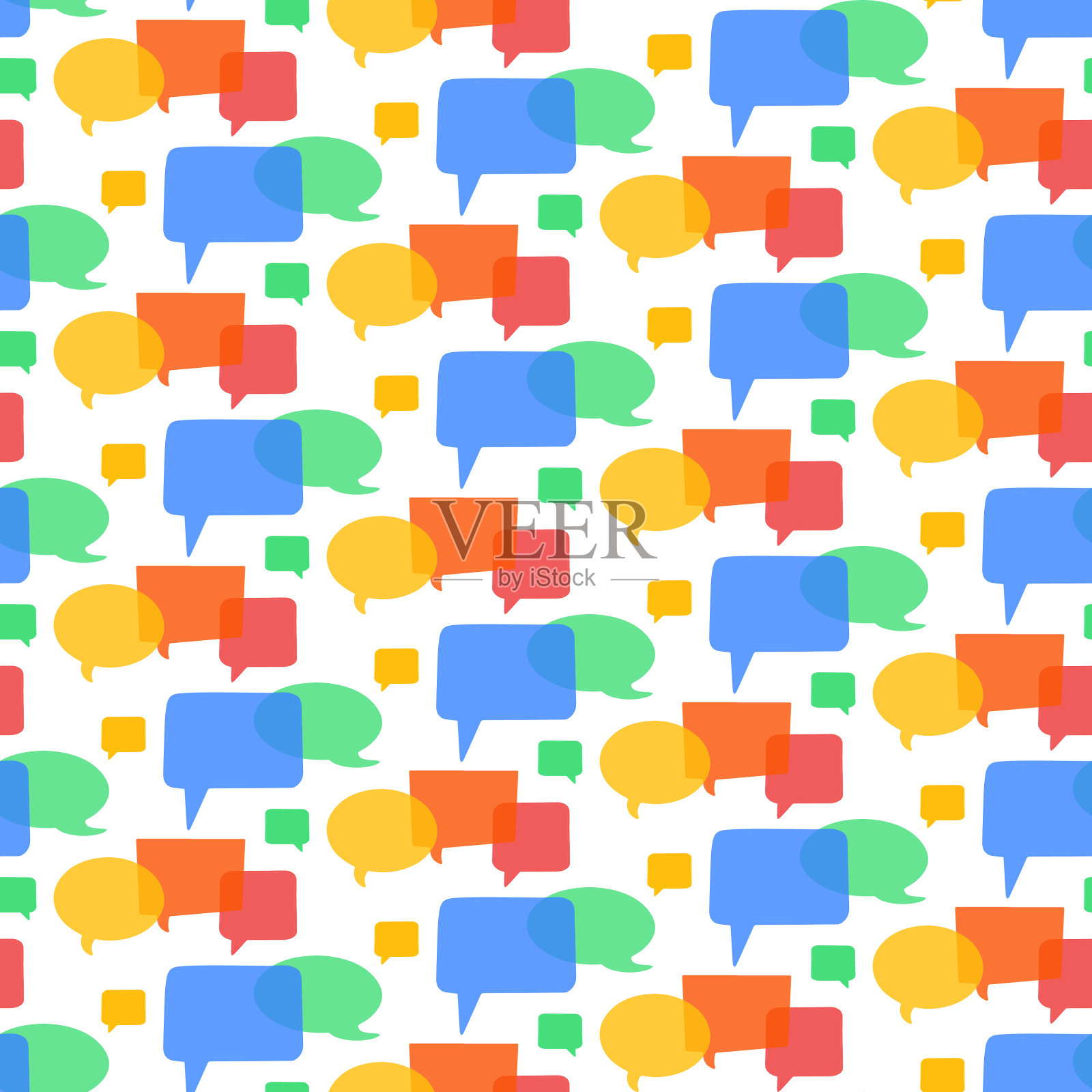 明亮的商务无缝图案与彩色语音气泡在白色，对话框的背景插画图片素材