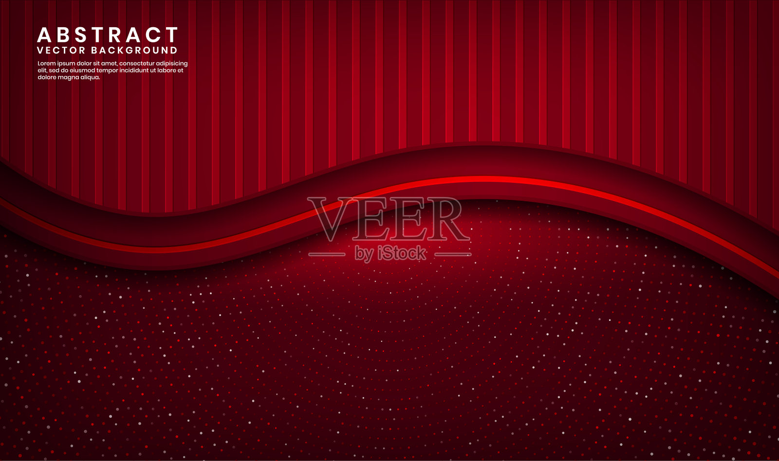 三维红色抽象背景，重叠层在黑暗空间与点闪烁和木材纹理效果。插画图片素材