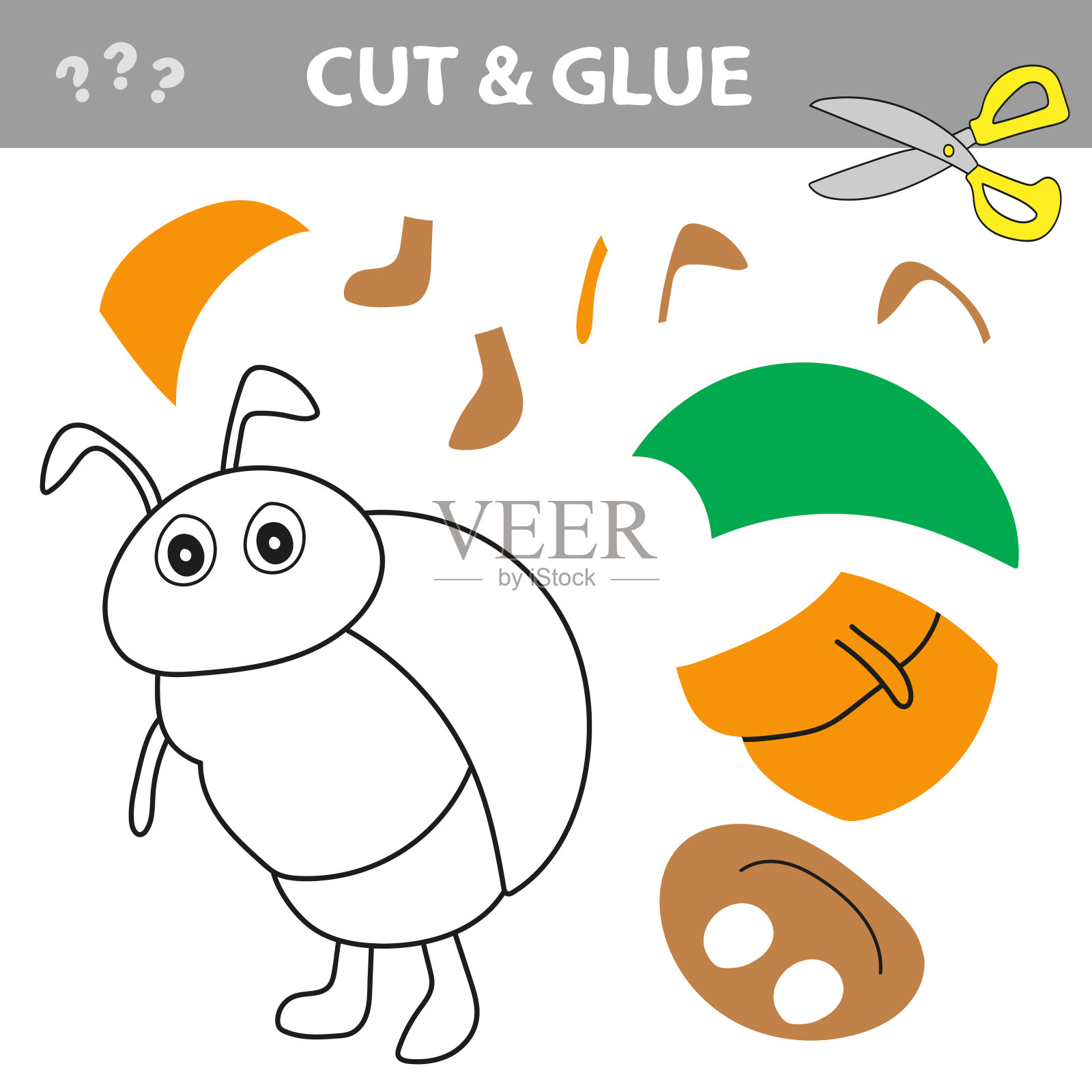 剪切和粘-简单的游戏为孩子与虫子插画图片素材