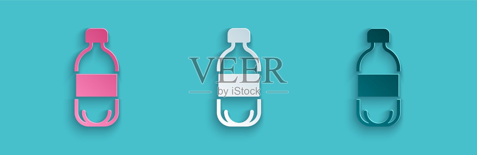 剪纸瓶水图标孤立在蓝色插画图片素材