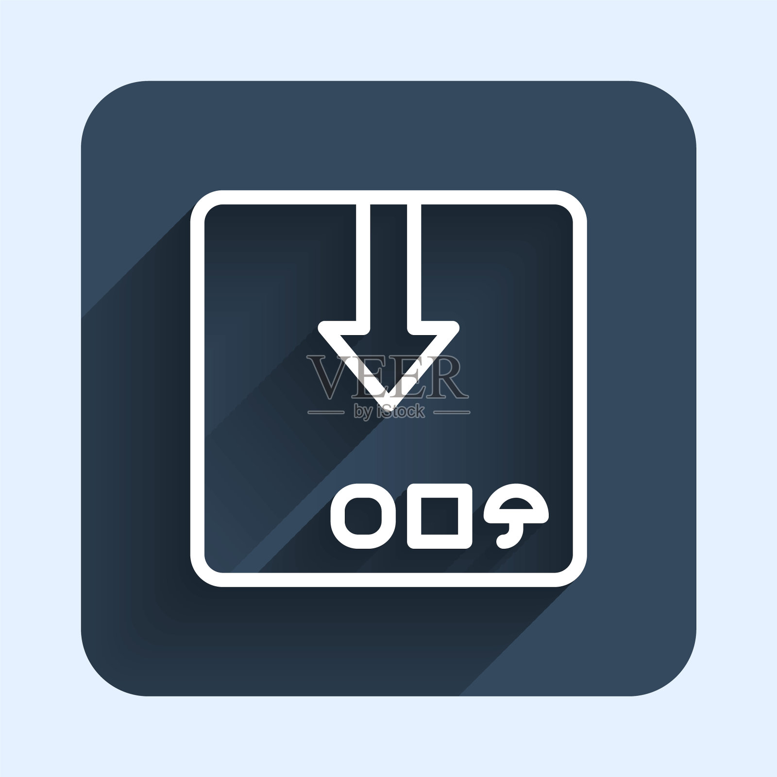 白线纸箱纸箱盒图标孤立与长阴影背景。箱子，包裹，包裹标志。交付和包装。蓝色方块按钮。向量图标素材