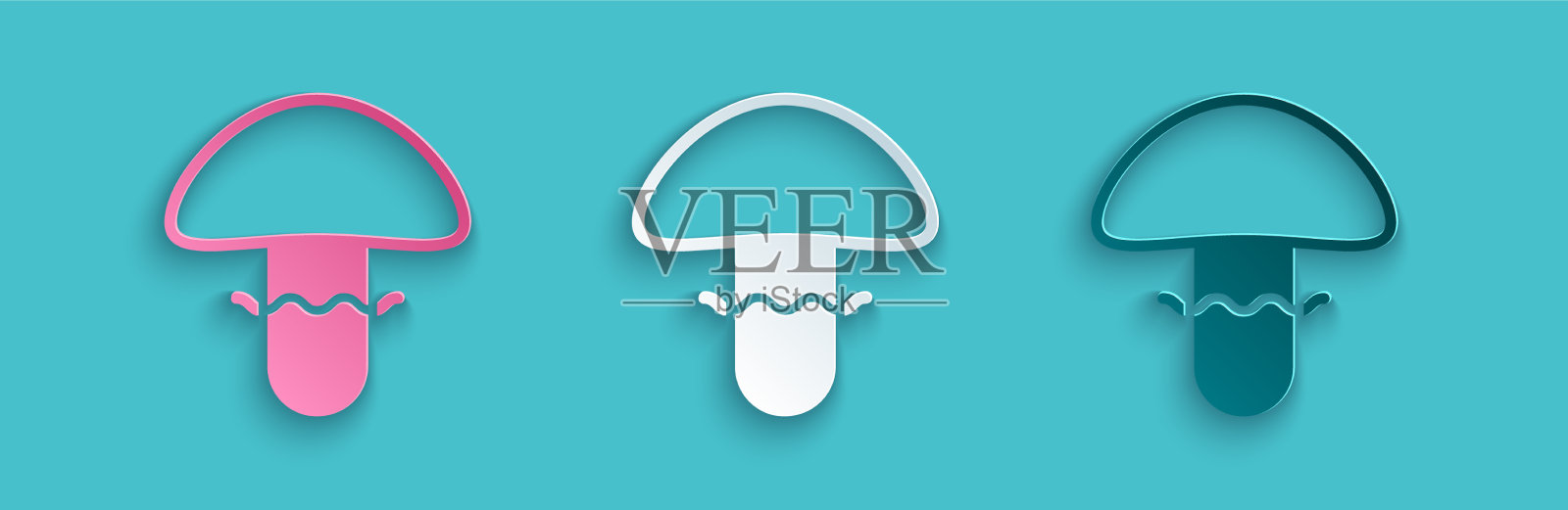 剪纸蘑菇图标孤立在蓝色插画图片素材