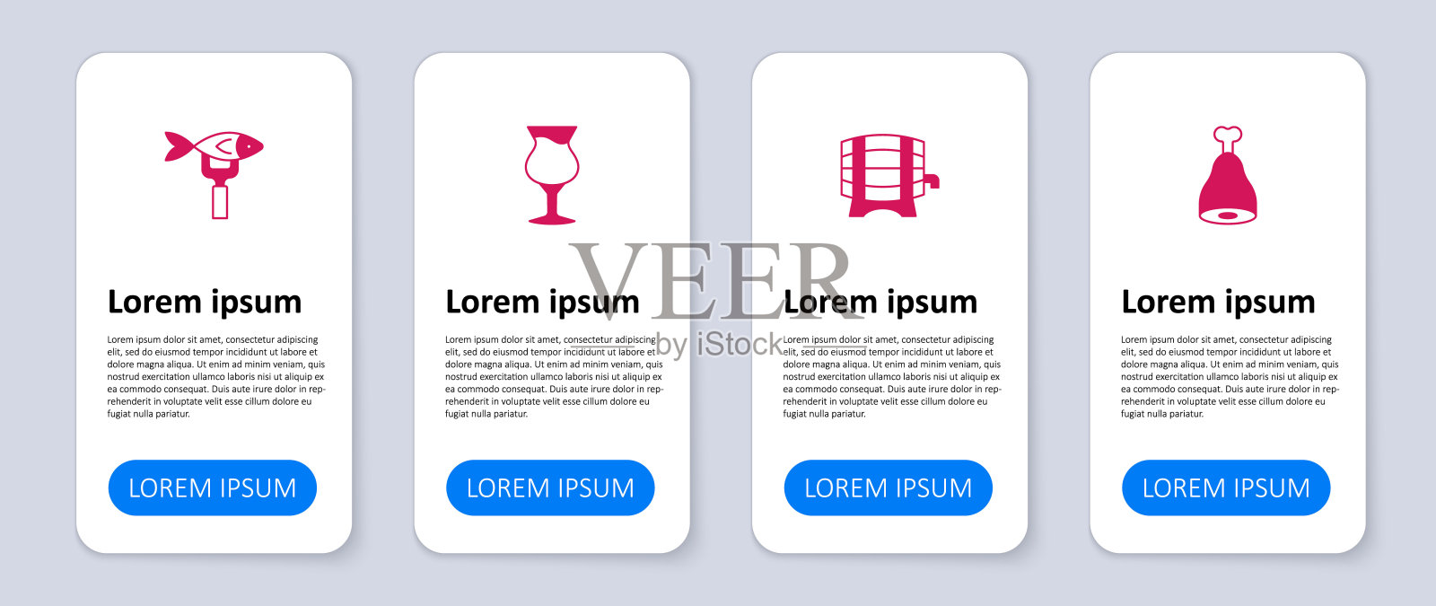 鸡腿，木桶放在架子上，啤酒和鱼干。业务信息模板。向量设计模板素材