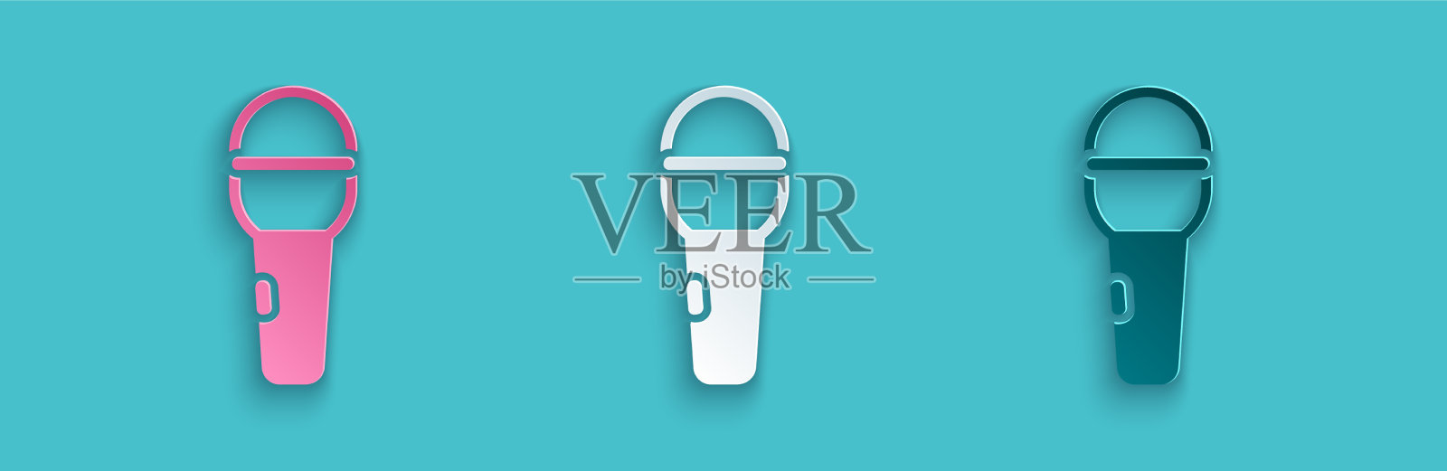 剪纸麦克风图标孤立在蓝色插画图片素材