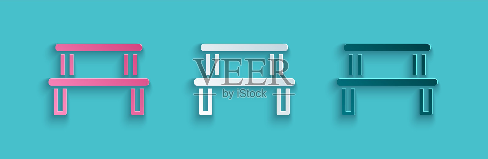 剪纸桑拿木长凳图标孤立在蓝色插画图片素材