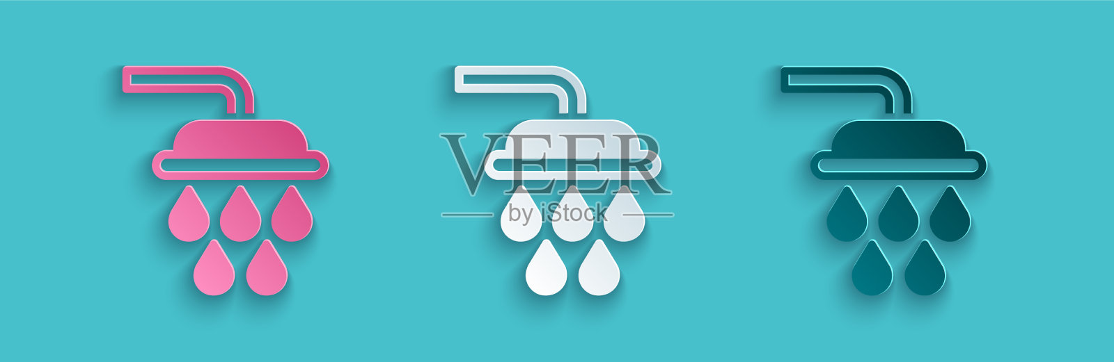 有水滴流动的剪纸淋浴头插画图片素材