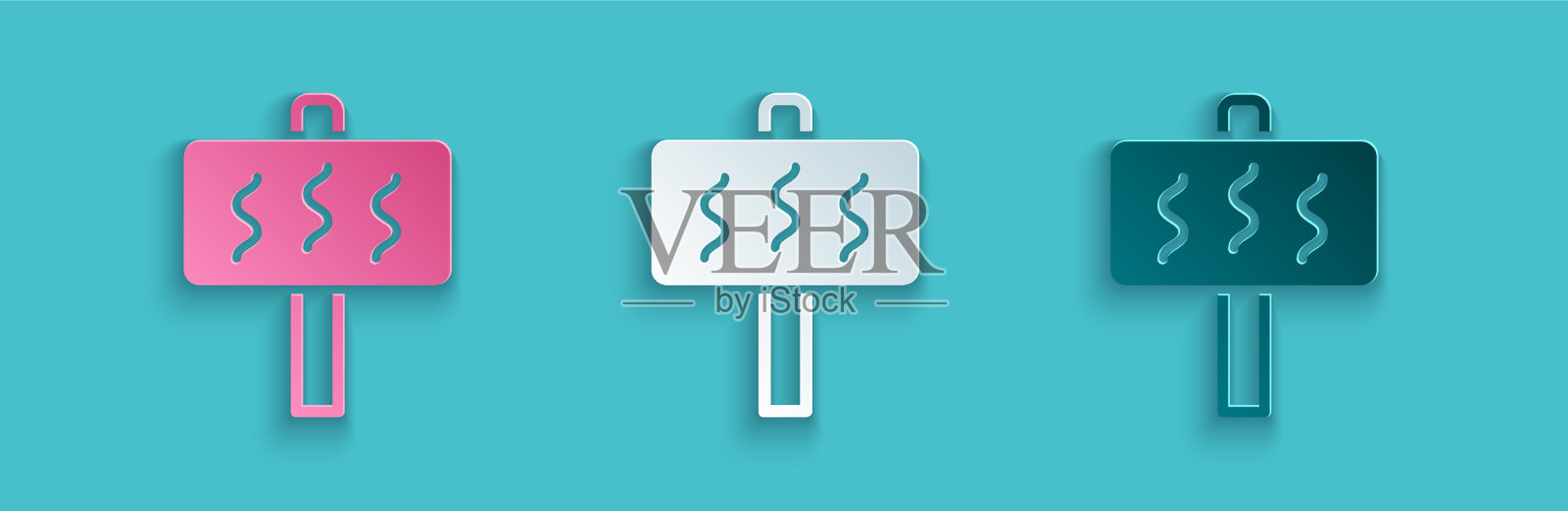 剪纸桑拿图标孤立的蓝色背景插画图片素材