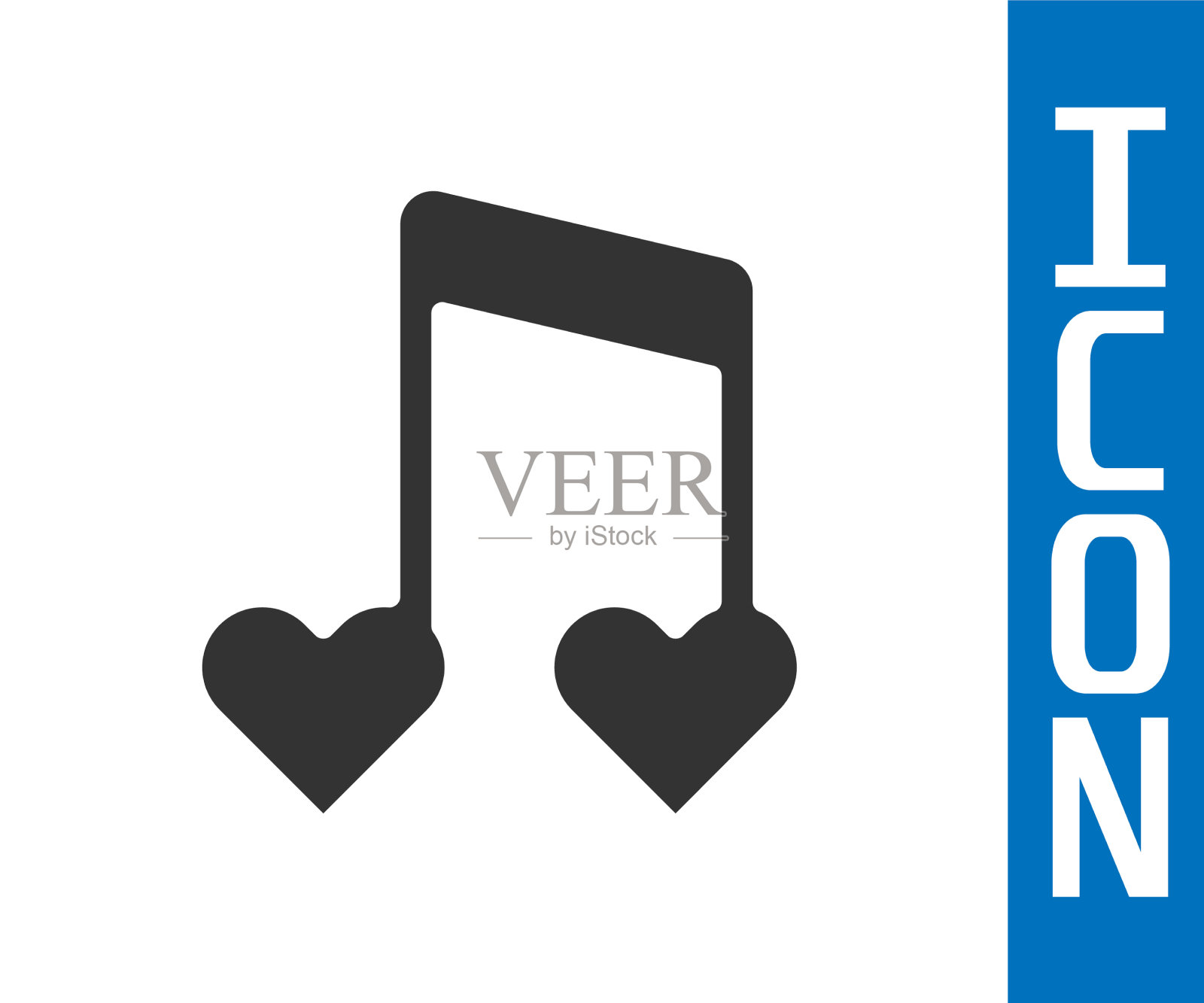 灰色的音乐音符音调与心图标孤立上插画图片素材