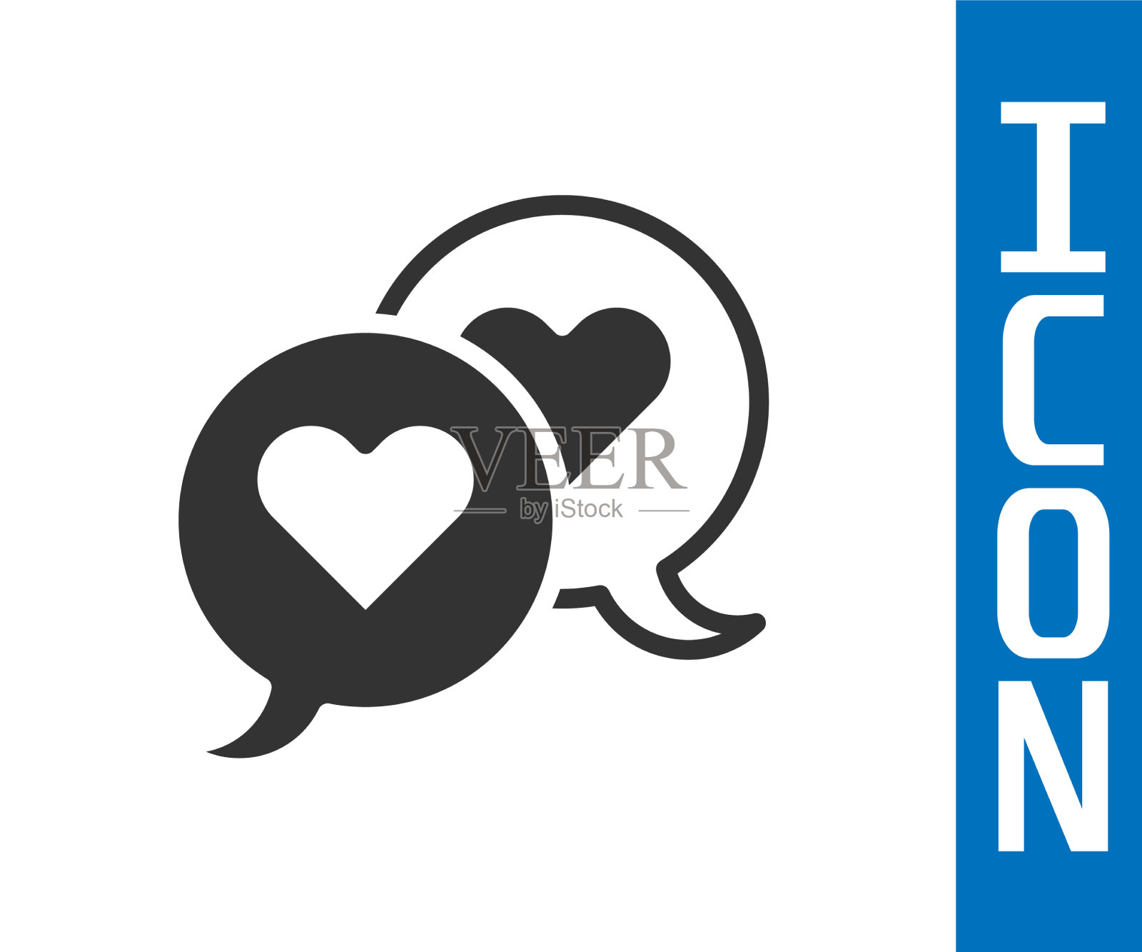 灰色的心在言语泡泡图标上孤立于白色插画图片素材