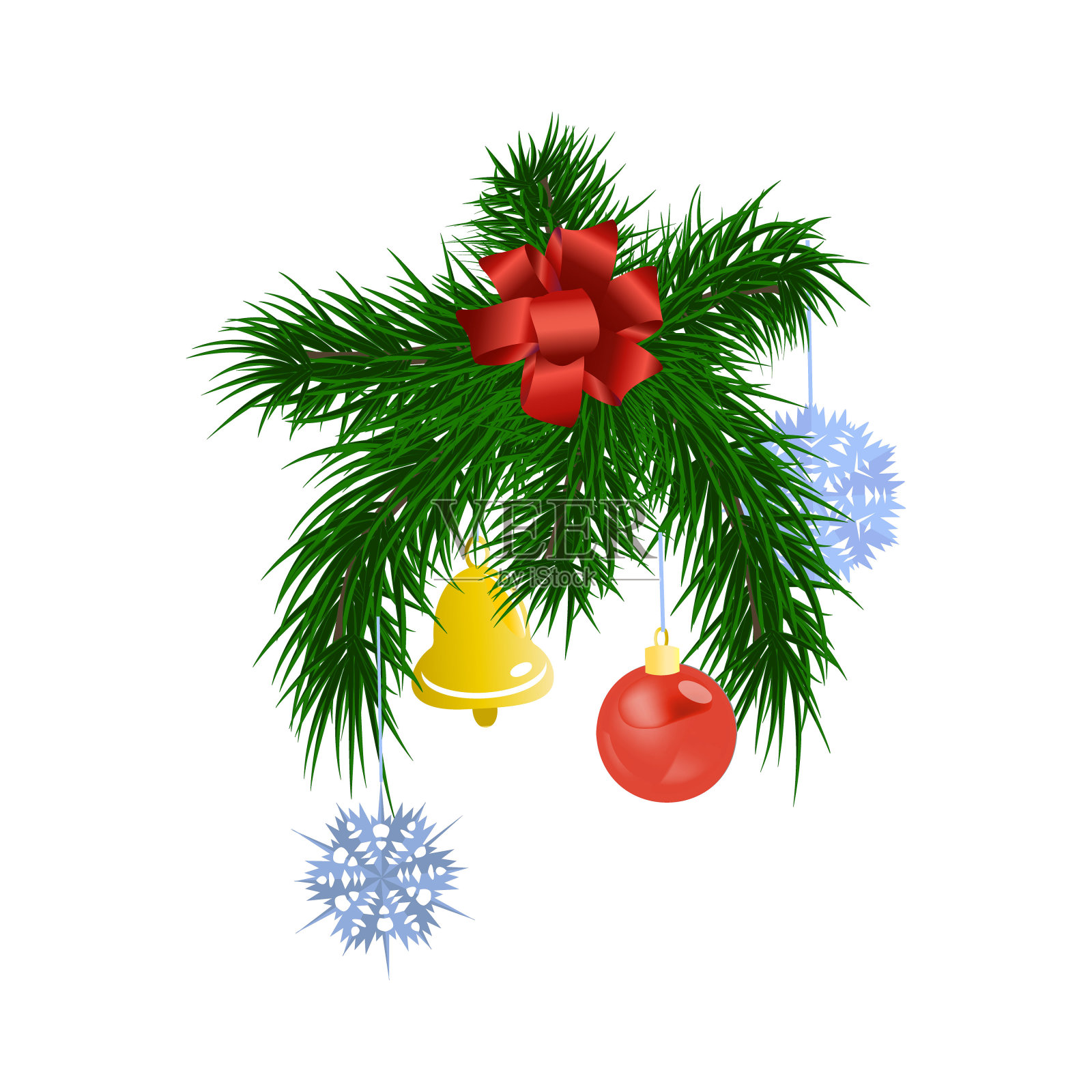 用新年树的树枝和节日的装饰组成。插画图片素材