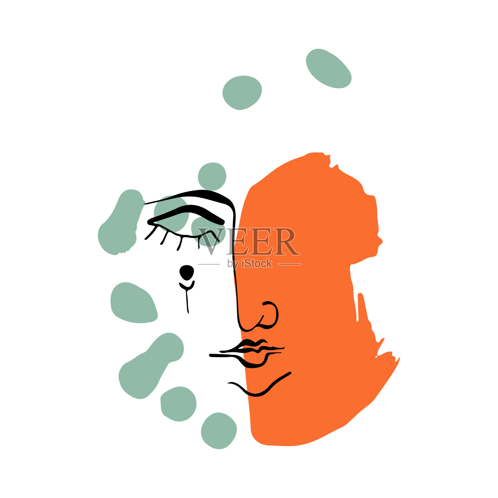 抽象波西米亚矢量剪贴画。手绘抽象图形和人脸。赤陶土和自然颜色。最小的现代波西米亚设计的封面，传单，横幅，墙壁艺术，海报和印刷品插画图片素材