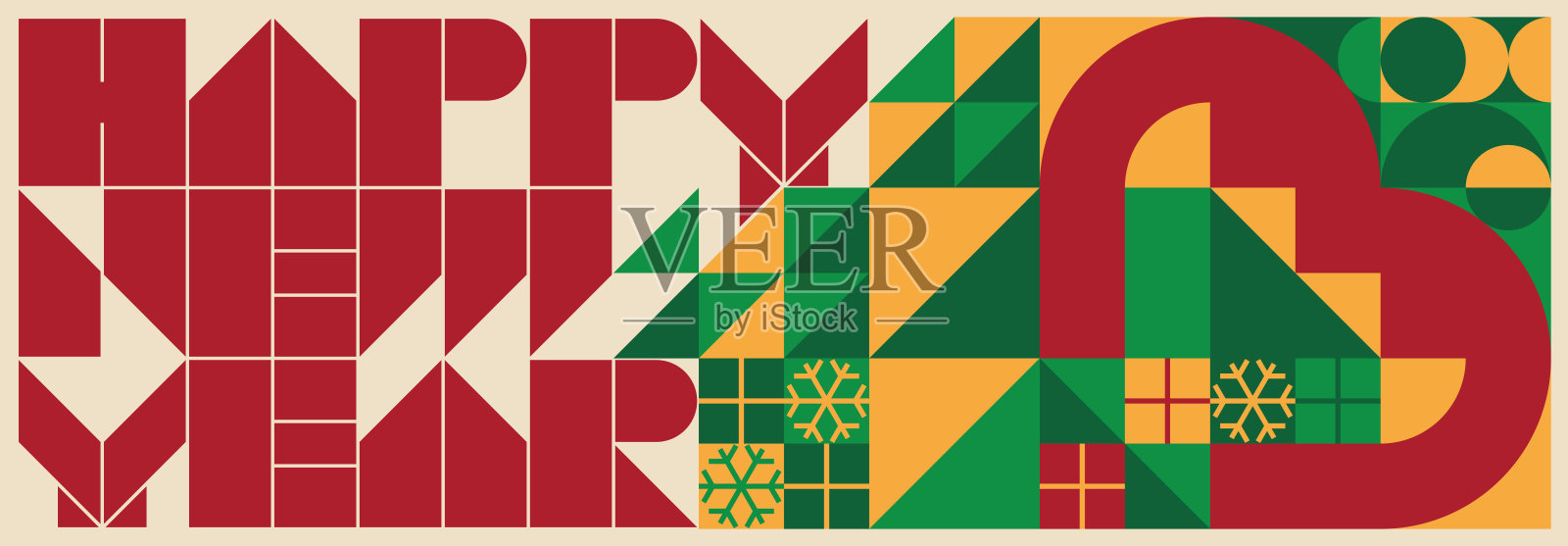 包豪斯风格几何新年横幅设计模板素材