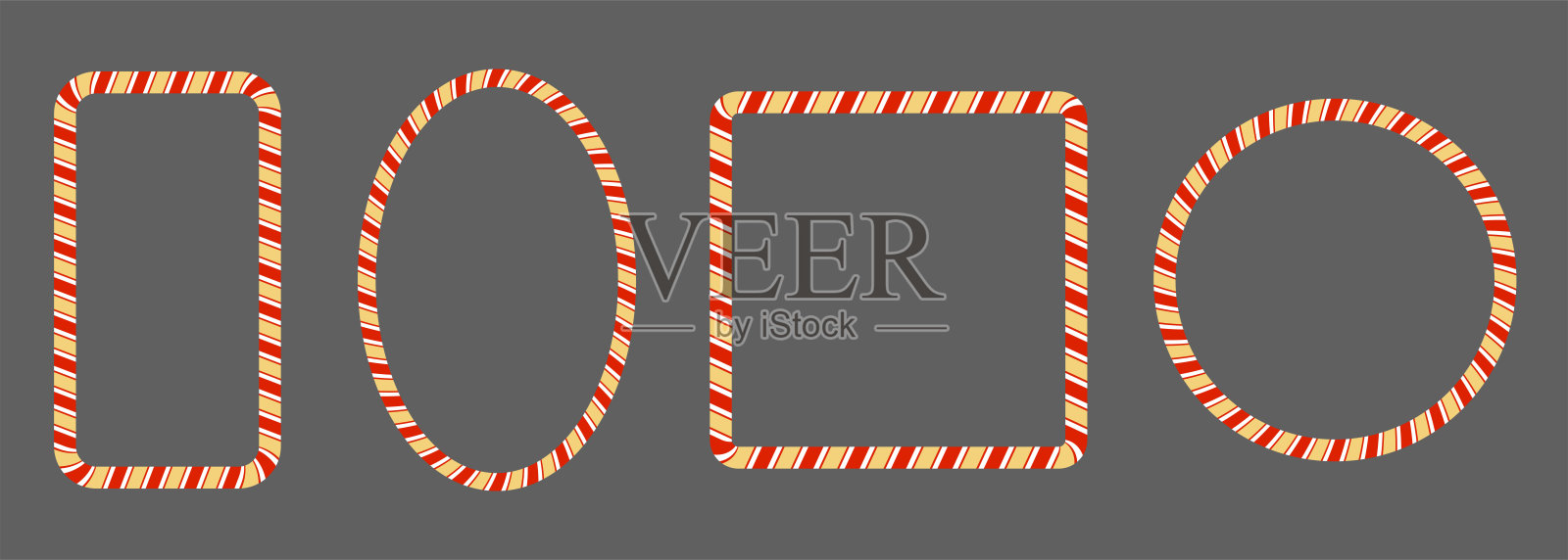 糖果甘蔗的框架。设置经典的红色金色边框。矢量隔离平面设计。插画图片素材