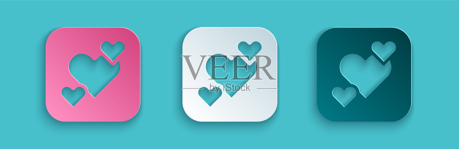 剪纸心脏图标孤立的蓝色背景图标素材