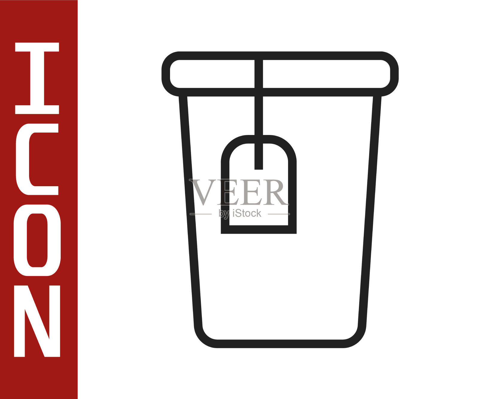 黑线杯与茶袋图标孤立在白色插画图片素材