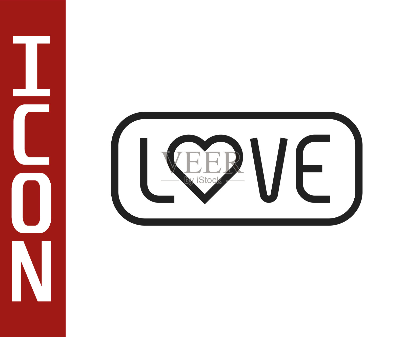 黑线爱情文字图标孤立在白色插画图片素材