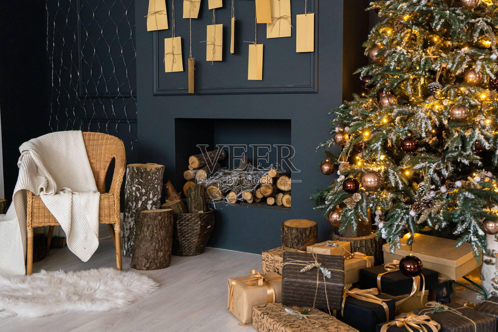 圣诞装饰的抽象背景，复古滤镜，软焦点照片摄影图片