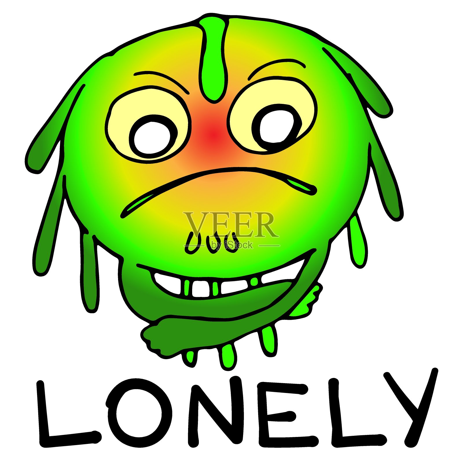 悲伤和孤独的冠状病毒。白色背景上有COVID-19矢量格式的卡通贴纸。设计元素图片