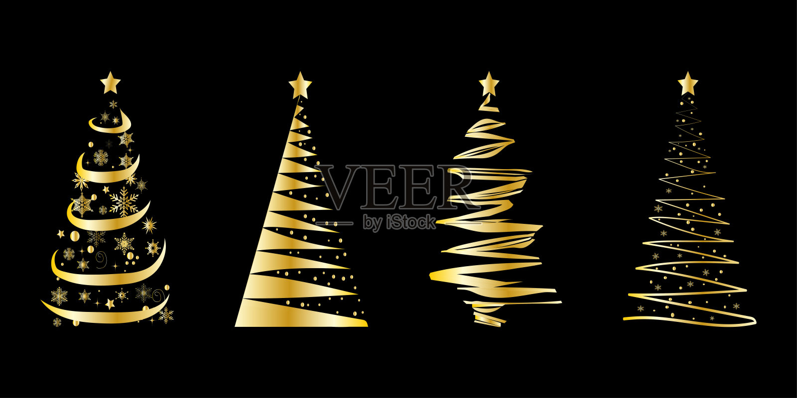 金色圣诞树套装。插画图片素材