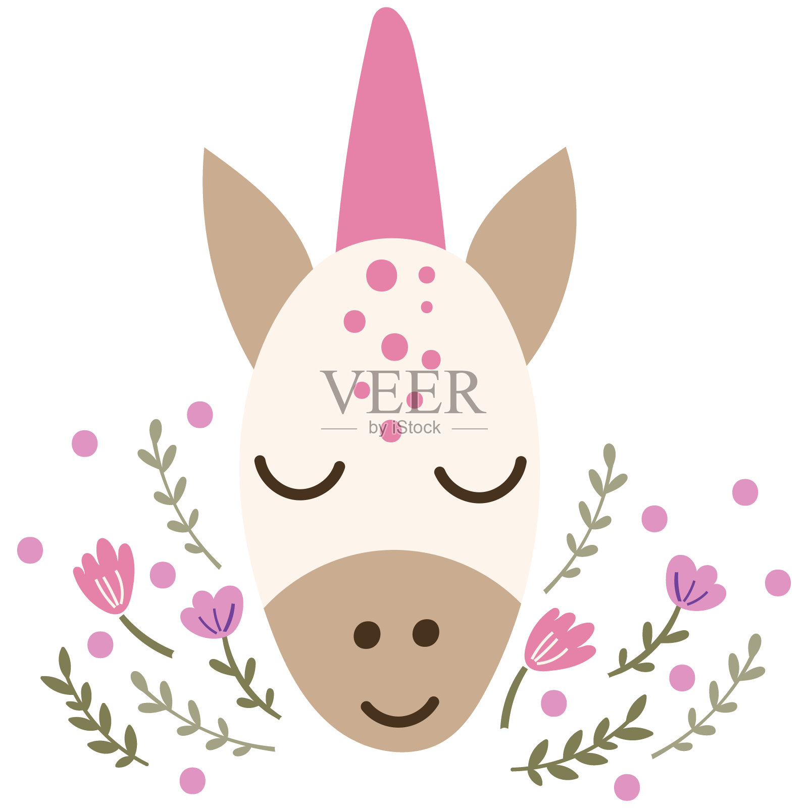 神奇的独角兽宝宝脸。矢量插图。插画图片素材