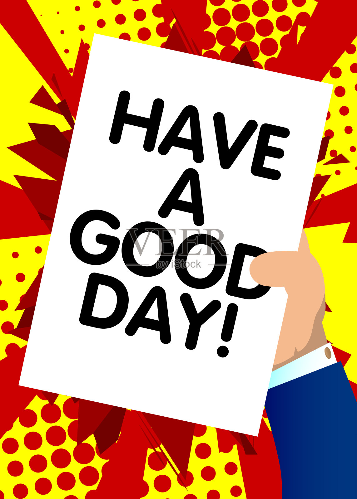 手持横幅，祝你有美好的一天!白纸上的文字。插画图片素材