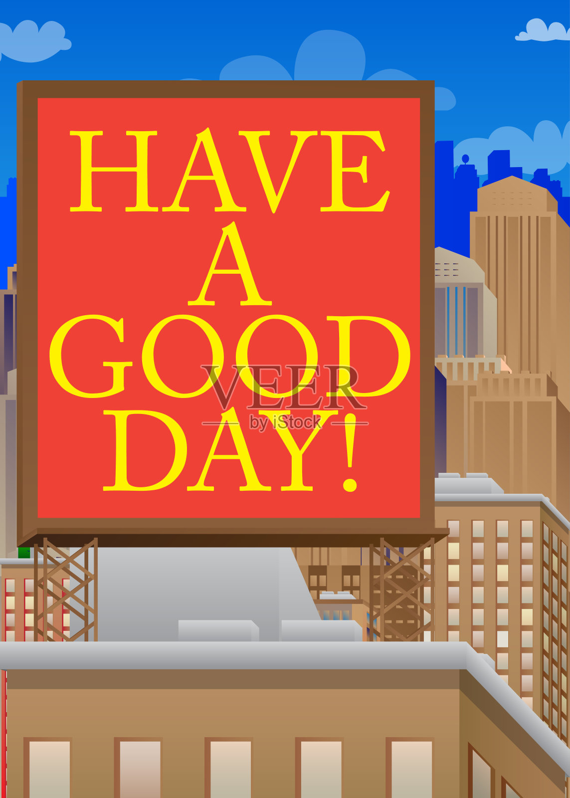 祝你愉快!砖砌建筑顶部广告牌上的文字。插画图片素材