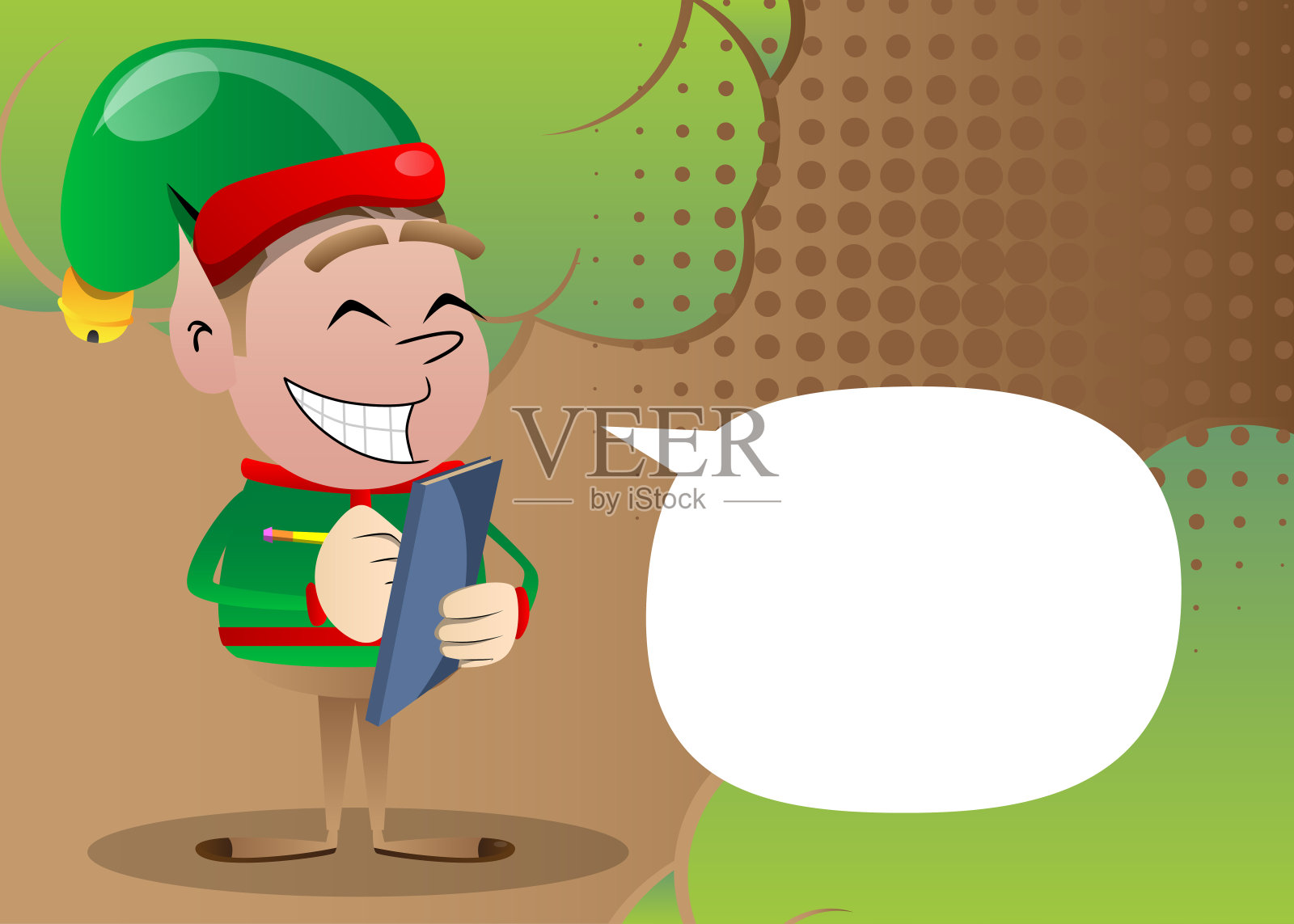 圣诞精灵写在书的封面上。插画图片素材