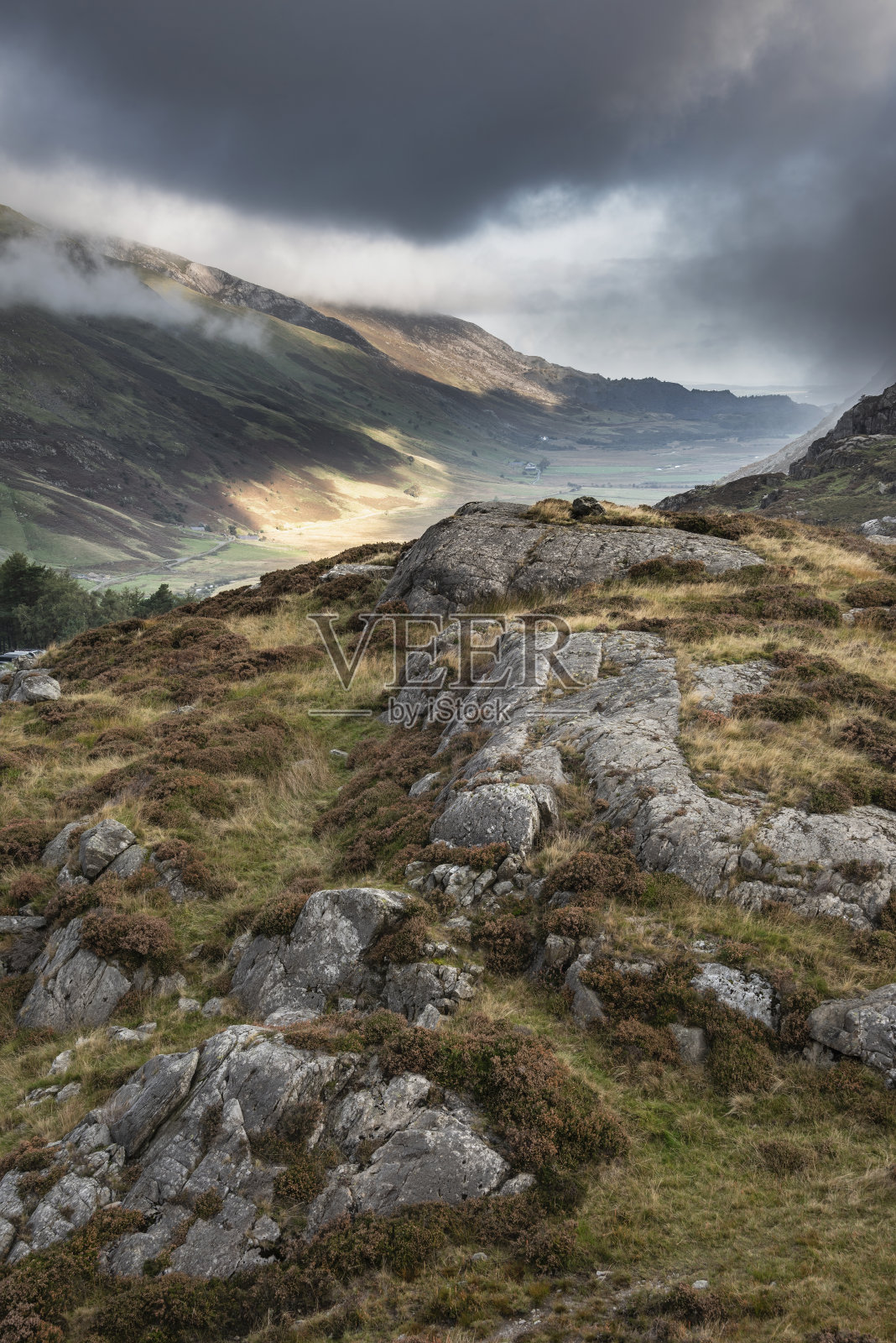 在斯诺登尼亚国家公园的南特弗孔山谷，壮观的夜晚天空和复制空间照片摄影图片