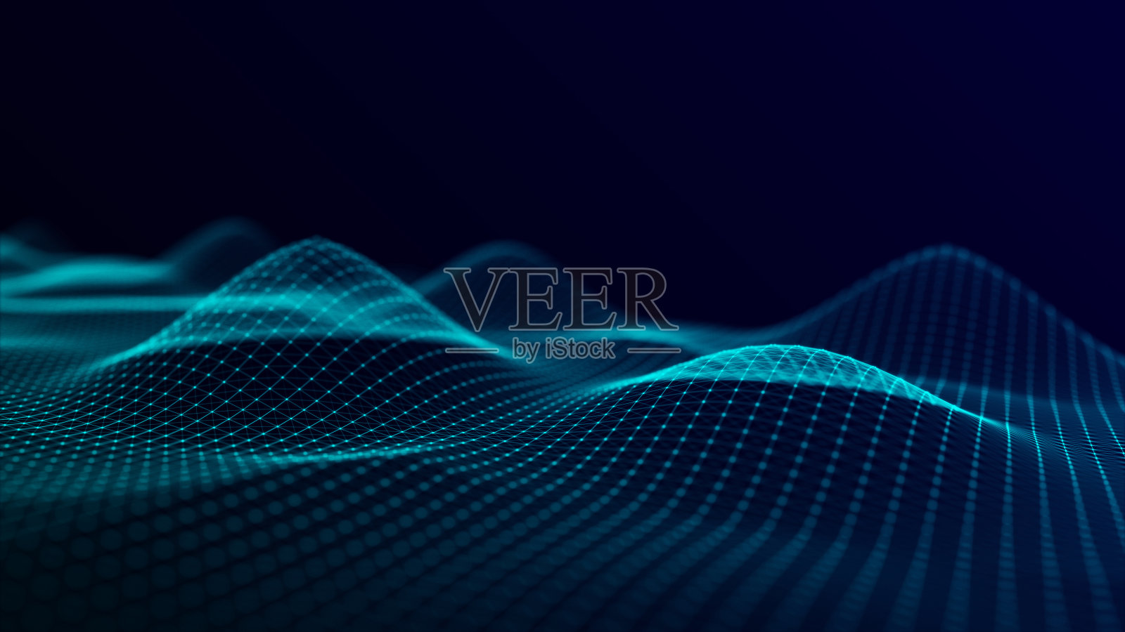 未来数字波。黑暗的网络空间。带有点的抽象波。背景上的白色移动粒子。3 d渲染。照片摄影图片