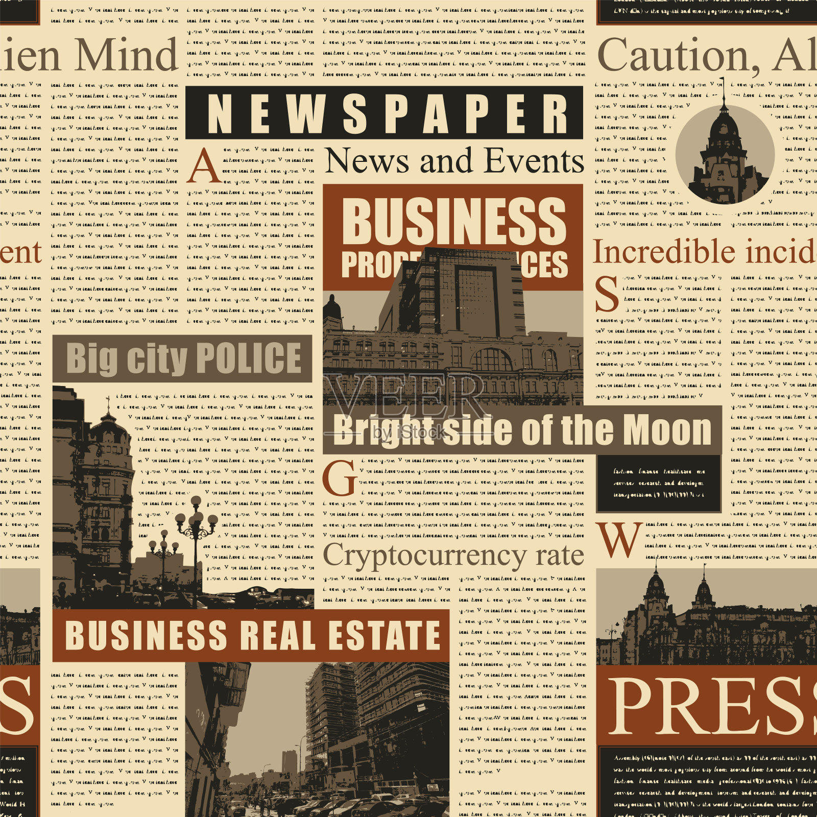 无缝图案的主题报纸插画图片素材