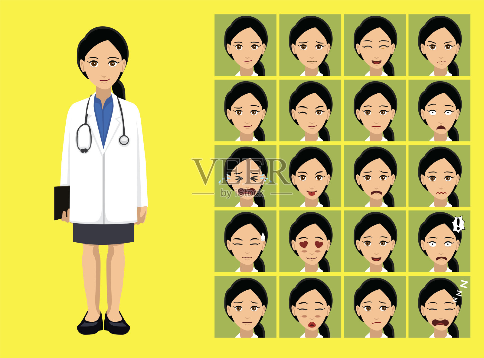 漫画风格女医生服装卡通人物情绪插画图片素材