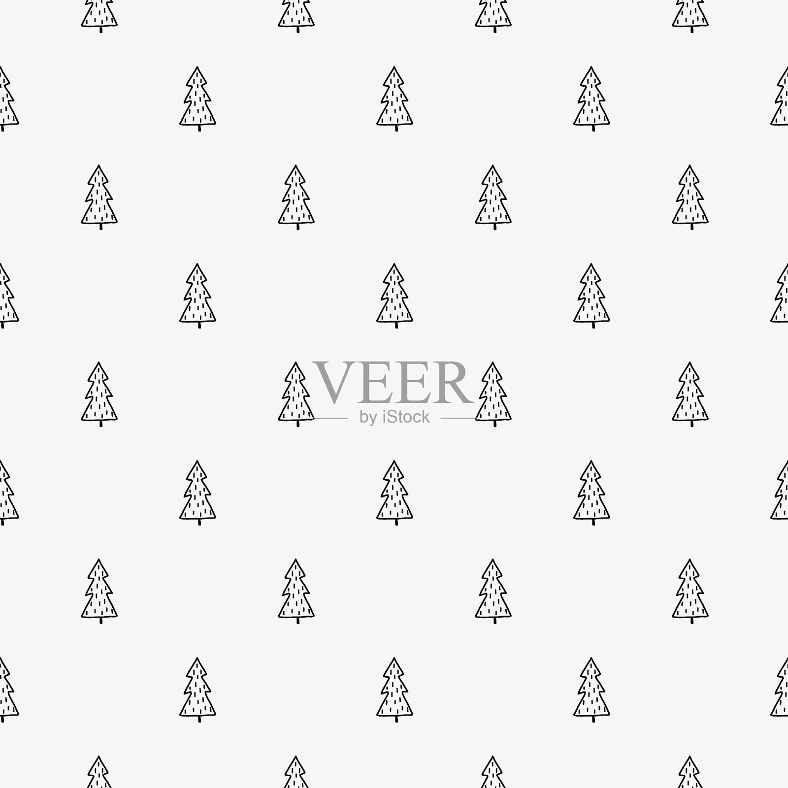 无缝的圣诞图案与涂鸦松树冷杉树在浅灰色的背景。优雅的植物印花斯堪的纳维亚风格插画图片素材