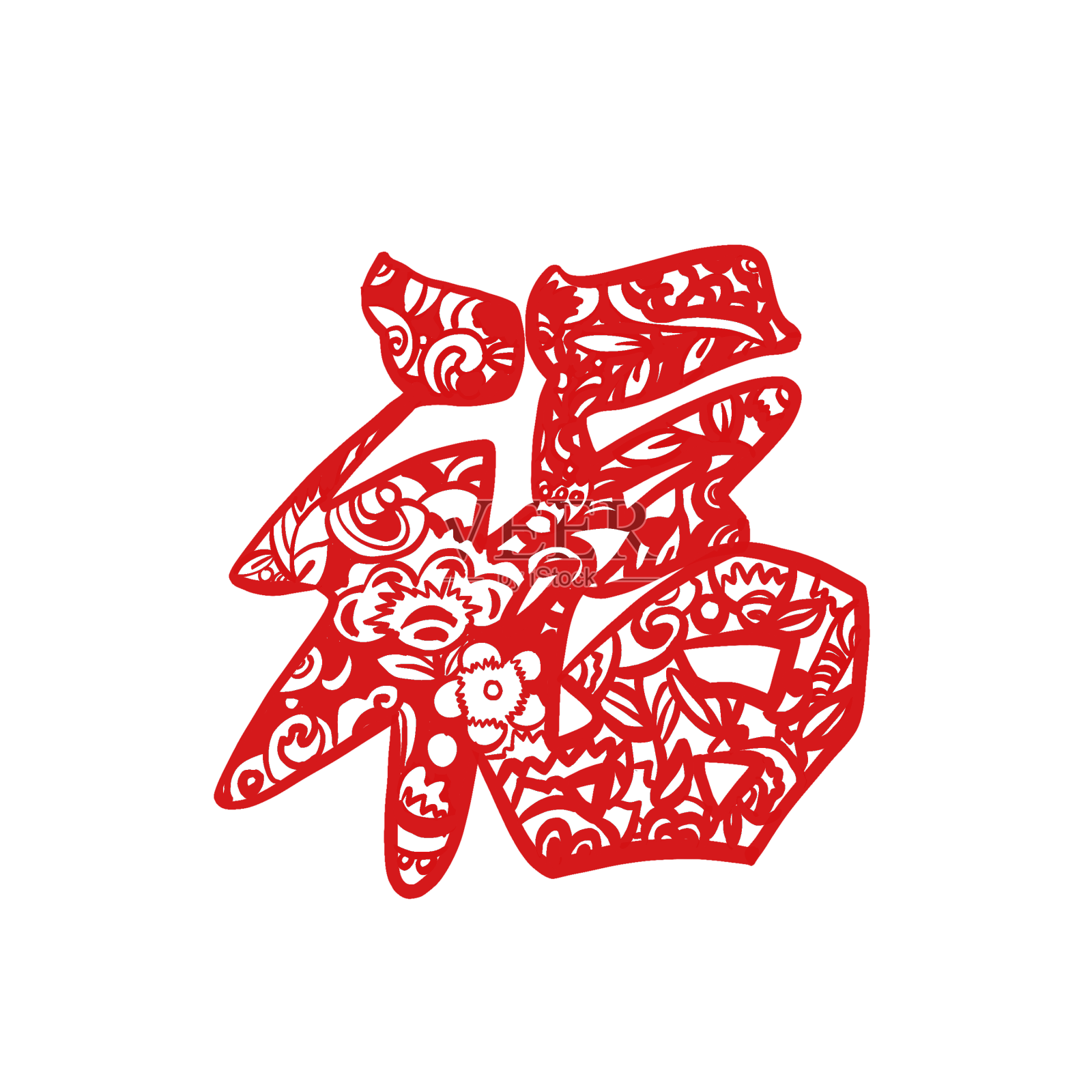 红色剪纸福字窗花设计元素图片