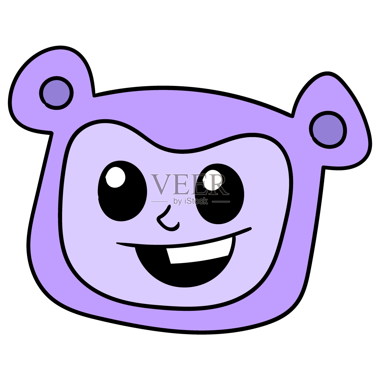 紫色熊头微笑友好，矢量插图纸箱表情。涂鸦画图标设计元素图片