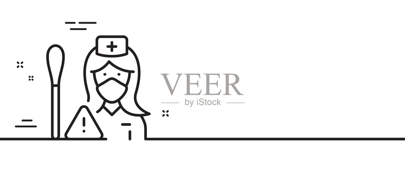 护士与棉签线图标。医生助理的迹象。最小的线条图案横幅。向量插画图片素材