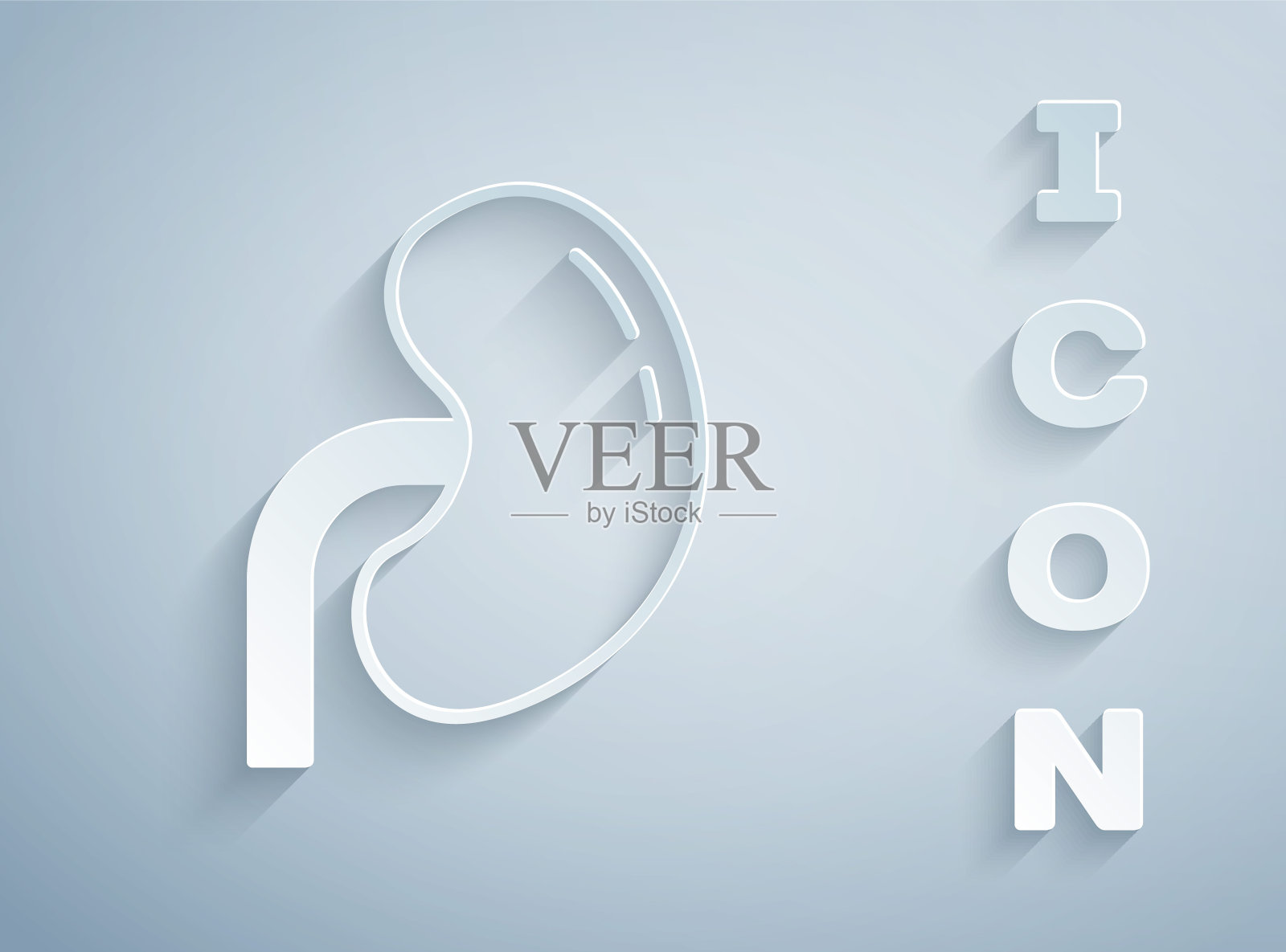 剪纸人体肾脏图标孤立的灰色背景。纸艺术风格。向量插画图片素材