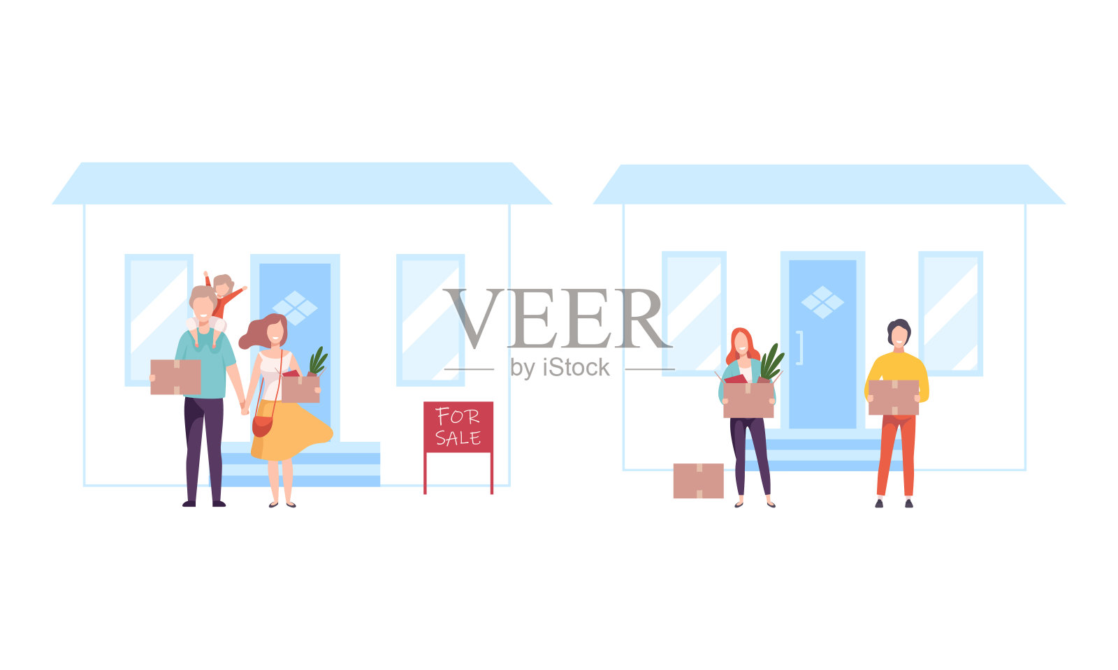 人们性格购买房子移动到新的居住向量集插画图片素材