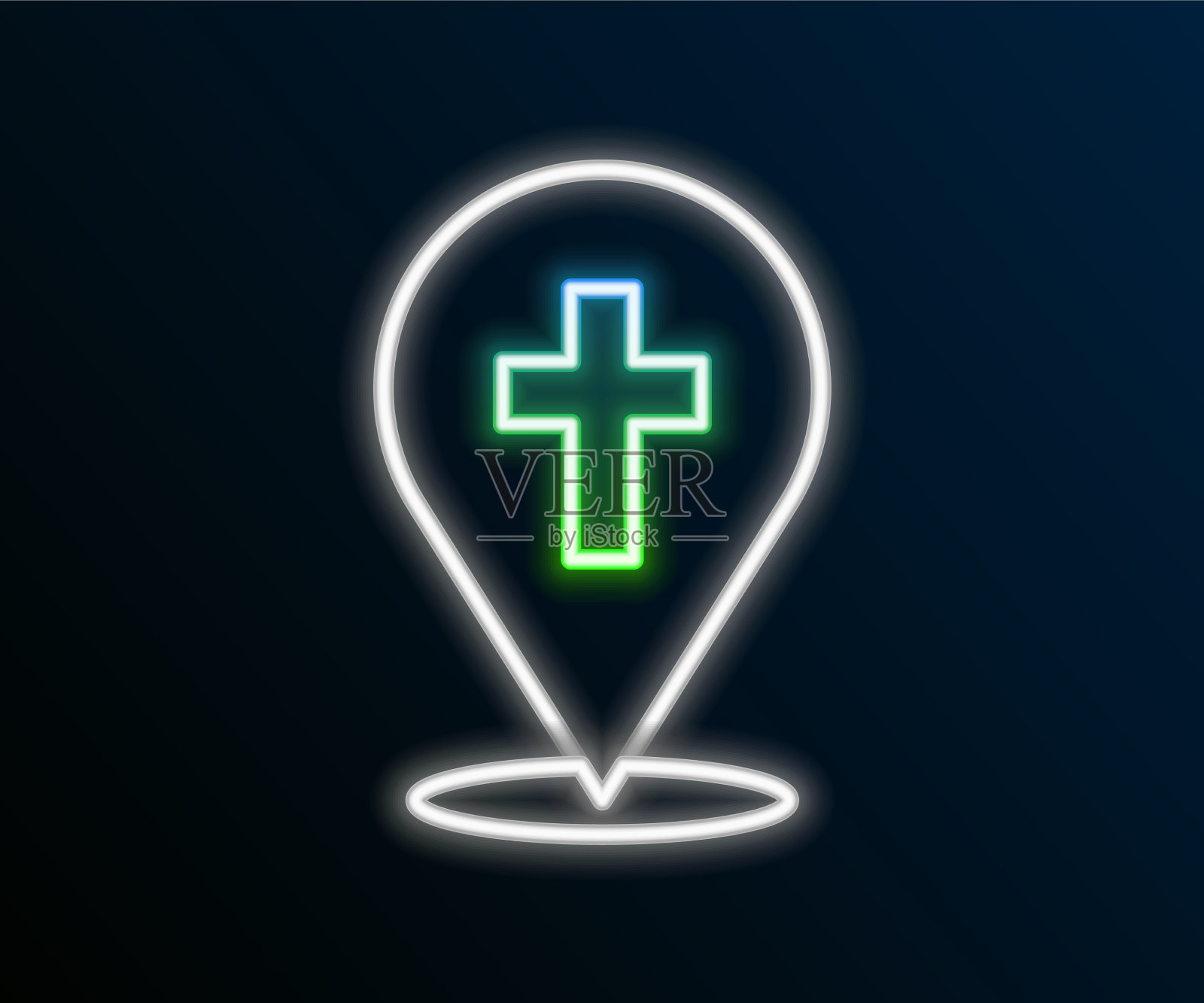 发光的霓虹灯线地图钉教堂建筑图标插画图片素材