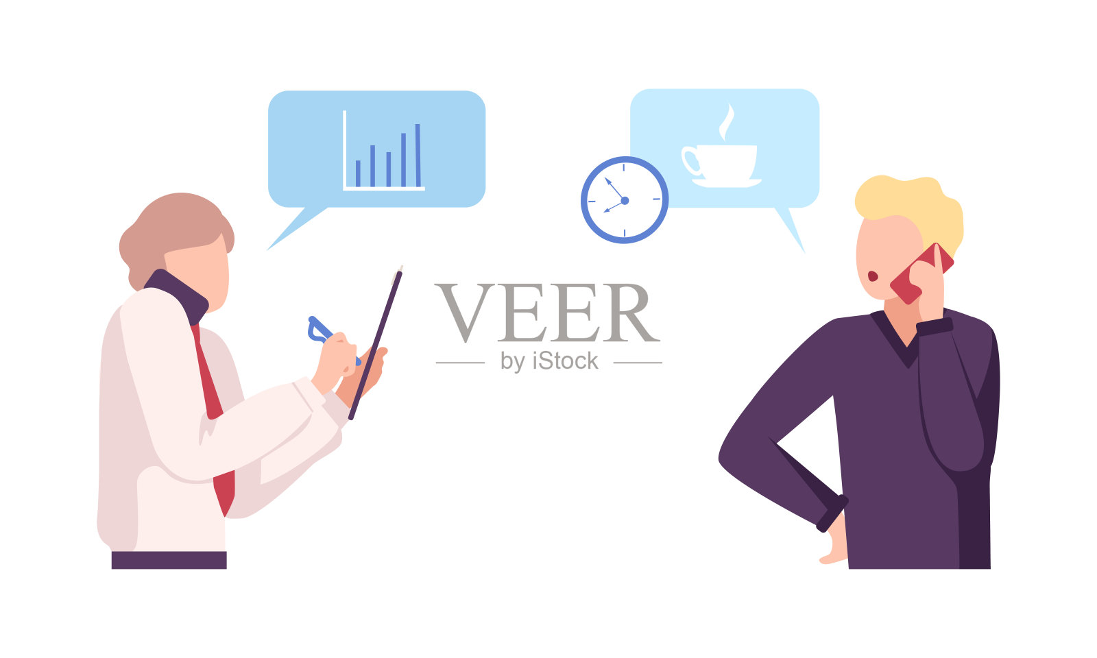 男子与智能手机通话和交谈使用电子设备矢量集插画图片素材