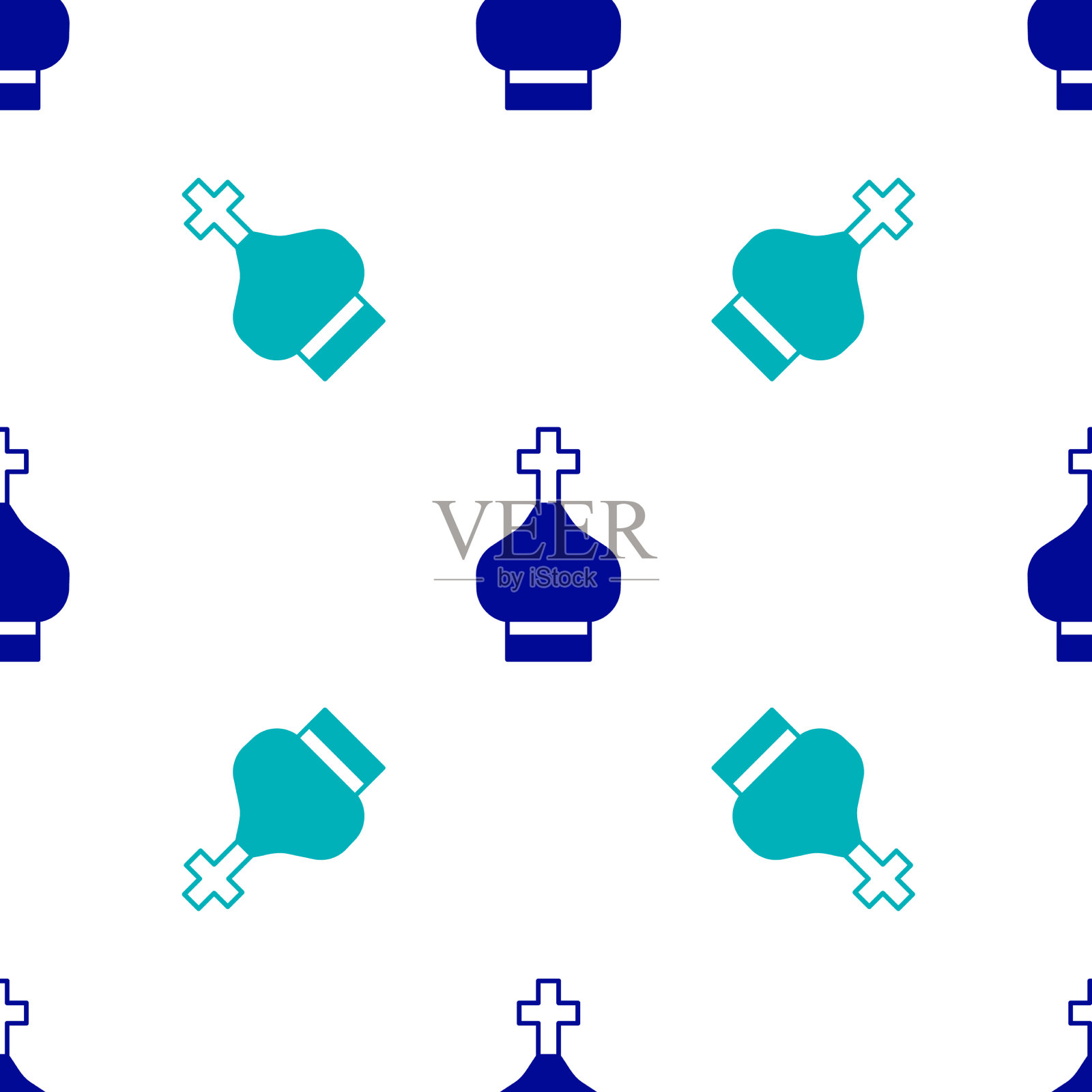 蓝色基督教教堂塔图标孤立无缝插画图片素材