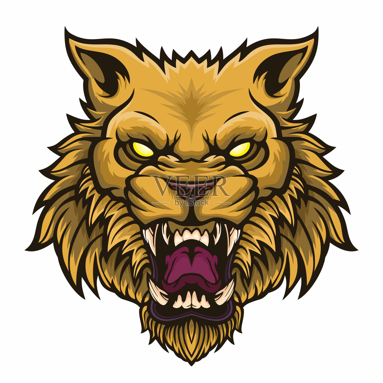 狮子兔吉祥物。捕食者的咧嘴笑。插画图片素材