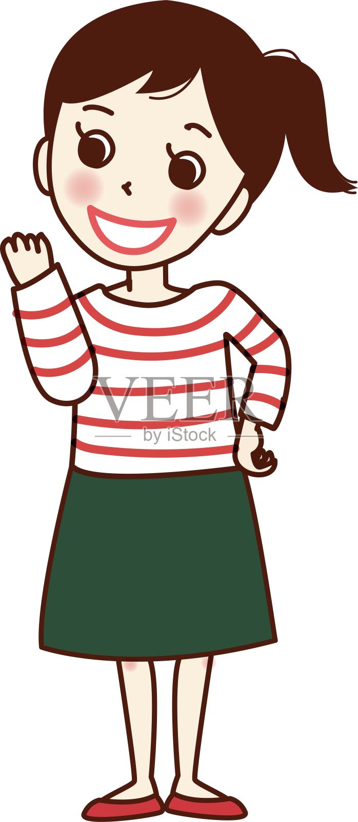 一个笑容满面的年轻女子摆出一副勇敢的姿势。插画图片素材