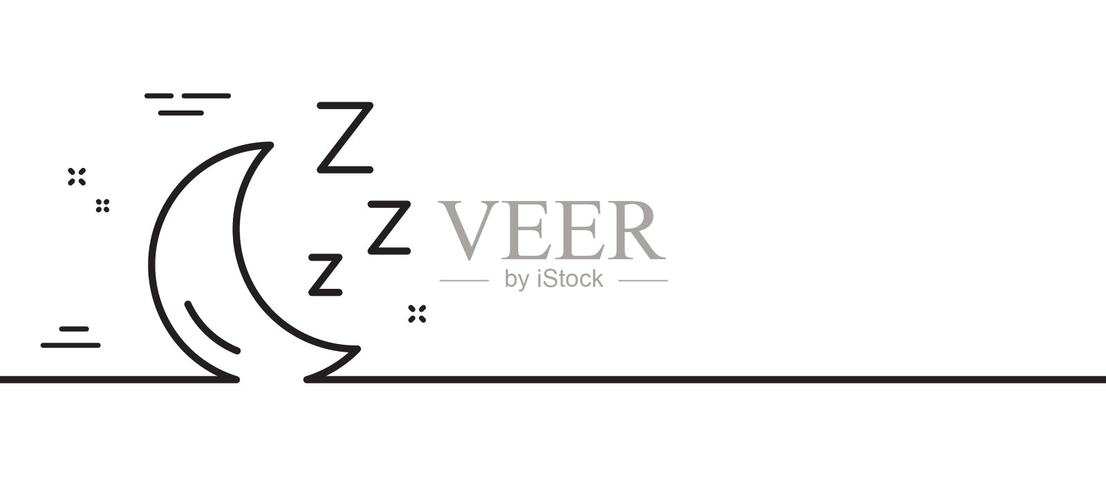 月亮线图标睡眠ZZZ标志最小线设计元素图片